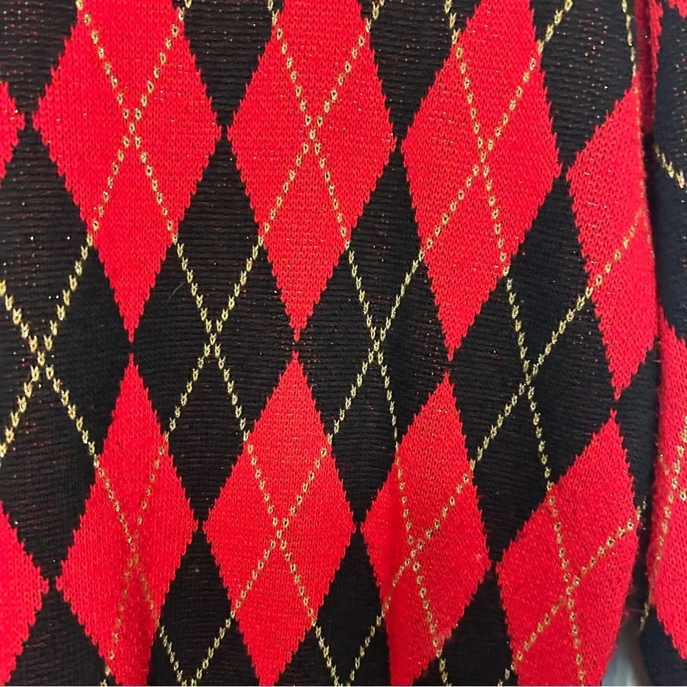 Alfred Dunner Vintage Argyle Sweater Red Black Gold | M | Made USA
